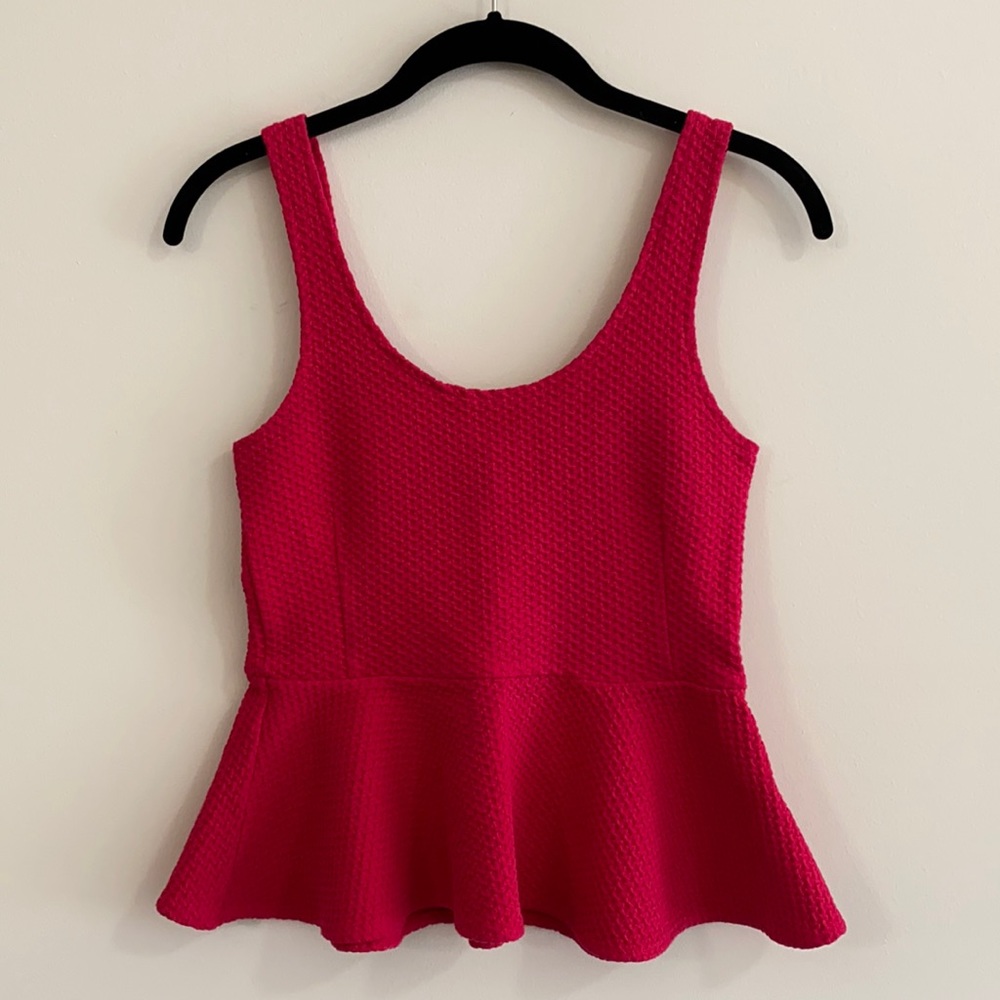Anthropologie Red Peplum Textured Cotton Tank